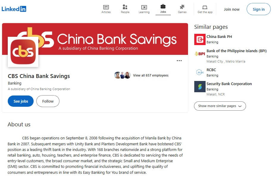 Linkedin China Bank Savings (CBS)