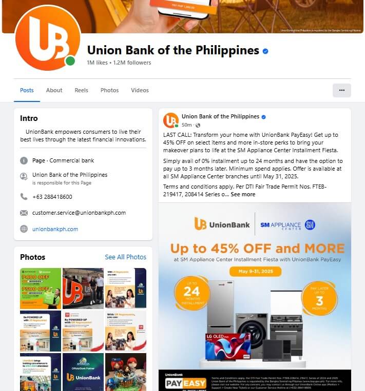 Union Bank of the Philippines Facebook Account