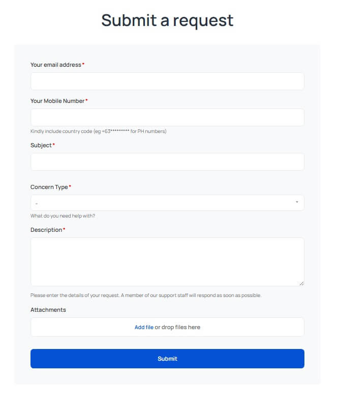 Coins Support Form