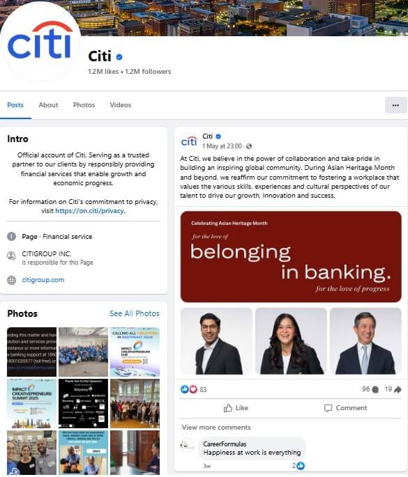 Citibank Facebook Account