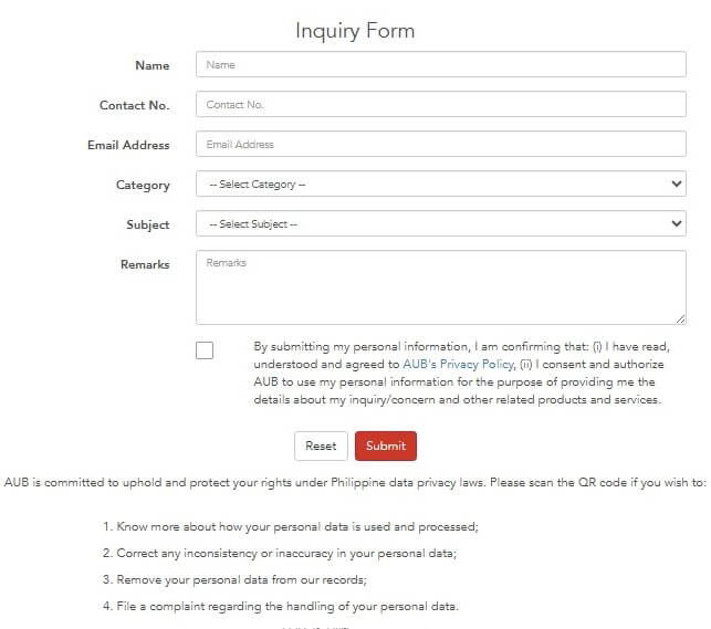 Inquiry Form by AUB
